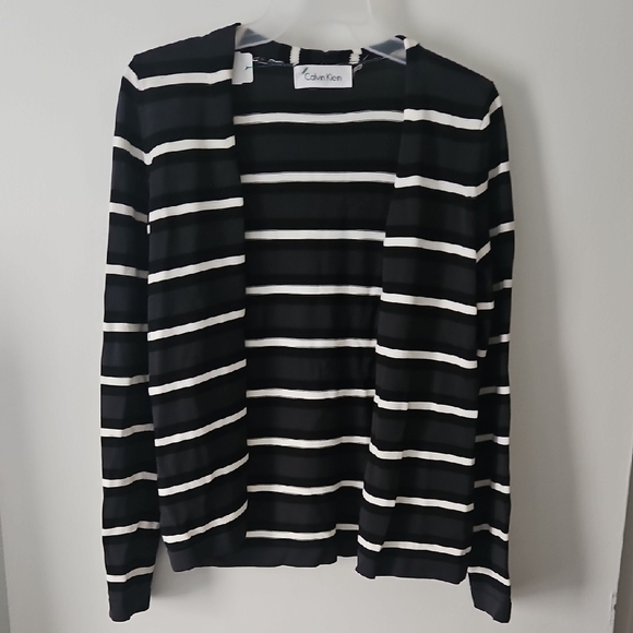 Calvin Klein Black and White Striped Cardigan - Picture 2 of 6